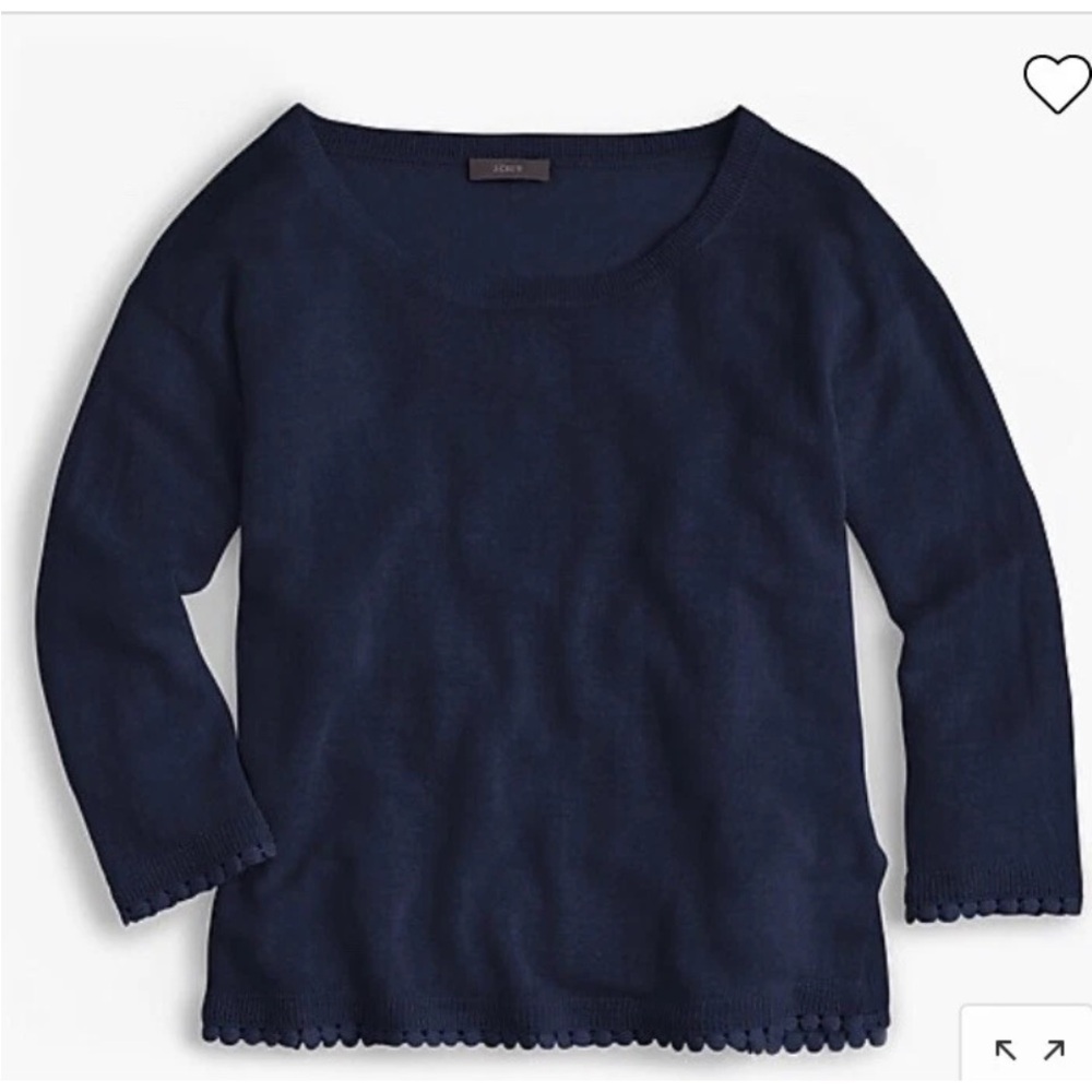 J.Crew Navy Linen Lightweight Sweater Pompom Trim Size XXS